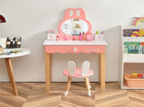 Kids Rabbit Vanity Table Set with Removable Shatter-Proof Mirror, Pink & White Makeup Desk with 69012468