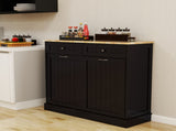Two Drawers and Two-Compartment Tilt-Out Trash Cabinet Kitchen Trash Cabinet-Black 83273364