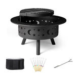 ZUN 35 Inch Outdoor Wood Pits, Metal Round Bonfire Firepit with Grill Grate for Backyard, 38262507