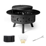 ZUN 35 Inch Outdoor Wood Pits, Metal Round Bonfire Firepit with Grill Grate for Backyard, 38262507