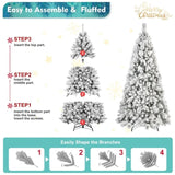 Artificial 6ft Flock LED-lit Christmas Tree with 752PVC/Hard Needle Mixed Branch Tips,Hinged Premium 66279681