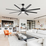 76 Inch Ceiling Fan with 18W Dimmable LED Light Remote Control 8 Solid Wood Blades Black for Living W882P181684