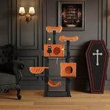 61" Halloween Cat Tree, Large Cat Tower with 2 Spacious Cat Condos, 2 Padded Perches, 2 Hammocks, 04019116