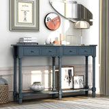 Console Table Sofa Table Easy Assembly with Two Storage Drawers and Bottom Shelf for Living Room, 02754003