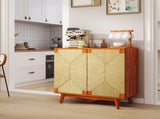 Mid Century Boho Freestanding Accent Cabinet, Handmade Paper Rope Woven Push-to-Open Double Doors, , W2557P515200