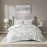 3 Piece Tufted Cotton Chenille Comforter Set Ivory/Taupe King/Cal King B03597182
