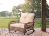Rattan rocking chair with sparse backrest, brown rattan, beige cushion 01872444