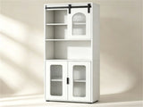 White Farmhouse Tall Storage Cabinet with Sliding Barn Door, Freestanding Floor Linen Cabinet with 22557110
