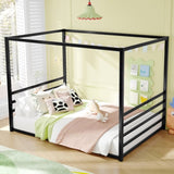 Queen size sunshade floor bed, iron double-size bed frame, modern low-profile double-size bed, W1858P282501