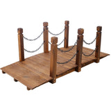 5 FT Wooden Garden Bridge, Stained Wood Arc Footbridge with Chain Railings for Backyard Creek Farm, 06028171