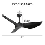 ZUN 52 Inch Indoor Ceiling Fan No Light With 6 Speed Remote Control 3 ABS Blades Reversible DC Motor W934P200067