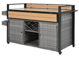 52.8"W Wicker Outdoor Grill Cart with Extended Plastic Wood Table Top, Rolling Kitchen Island on 51202977
