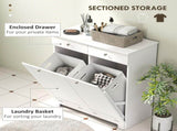 White Laundry Hamper Cabinet 2 Tilt-Out Baskets, 2 Drawers, Sturdy Home Storage Unit 46042713