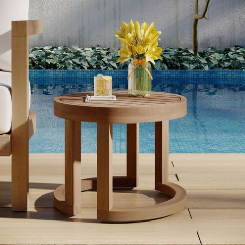 ZUN Outdoor Acacia Wood Side Table, 18" Solid Side Table for Patio, Pool, Porch 72306.00BRN