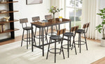 ZUN Pub High Dining Table 7 Piece Set, Industrial Style Pub Table, 6 PU Leather Bar Chairs for Kitchen W1668P193691