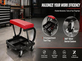 Heavy Duty CFrame Rolling Mechanic Stool, Garage Shop Seat with Divided Tool Storage Tray, Padded 18083838