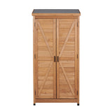 Outdoor Wooden Storage Shed with Metal Top Tall Vertical Tool Cabinet for Backyard Garden Patio Lawn W2640P291256