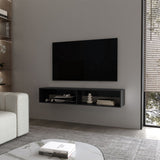 Central Floating media rack in melamine with two shelves,black B128P227637