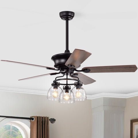 ZUN 52-in Farmhouse Glass Shade 5-Blade Reversible Ceiling Fan with Light Kit and Remote - 52 Inches For W1592P154476