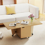 48" Foldable Coffee Table Extendable Center Table With Storage Cabinets & Wheels - Oak 78605973