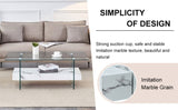 43.3 Inch Modern Two-Tier Coffee Table - An Elegant Combination of Clear Glass and White Marble W2920P226070