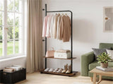 Industrial Rolling Clothing Rack with 2 Wooden Shelves & Hooks, Freestanding Garment Rack for 80127414