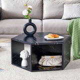 ZUN Hexagonal MDF coffee table, characteristic pattern stickers, multi-hole design to give more storage W1151P200318