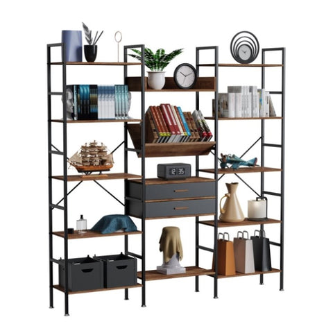 ZUN Triple Wide 5 Tier Bookshelf,Tall Bookcase with 14 Open Display Shelves 56408178