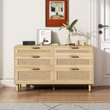 ZUN 51" Rattan Dresser with Drawers, 6 Drawer Dresser for Bedroom, Clothes Storage Cabinet for Bedroom, W757P209506