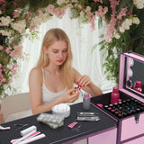 Portable Nail Art Table w/ LED Mirror, Bluetooth, Lockable Drawers, Telescopic Pole - Folding 17460864