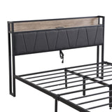 Queen Size Metal Platform Bed Frame with upholstery storage function Headboard and USB LINER and W311133402