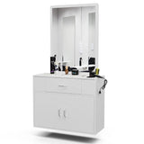 ZUN Wall Mount Salon Station with Mirror, Styling Station Barber Station Spa Salon Equipment w/Appliance 01920534