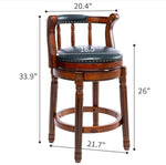 ZUN Seat Height 26'' Swivel Leather Wooden Bar Stools,360 Degree Swivel Bar Height Chair with Backs for W2195135483