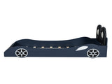 Wood Twin Size Race Car-Shaped Platform Bed with LED and Upholstered Backrest, Blue 38200943