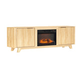 Oak Fireplace TV Stand with 18 Inch Insert, Double Grid Doors & Gold Handles, Embossed Board Media 89804736