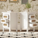 ZUN Wooden Nightstands Set of 2 with Rattan-Woven Surfaces and Three Drawers, Exquisite Elegance with 01116942