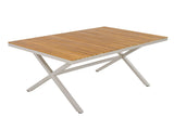 Teak Wood Top with Beige Steel Frame Outdoor Dining Table, 55.12" Rectangular Patio Table with N770P385226B
