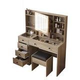 9262 gray particle board, tempered glass tabletop, linen finish, 5-drawer dressing table set with 82967963