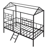 ZUN Metal House Bed Frame Twin Size with Slatted Support No Box Spring Needed Black MF289091AAB