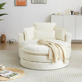 52'Swivel Accent Barrel Modern Beige Sofa Lounge Club Big Round Chair with Storage Ottoman chenille W834P150047