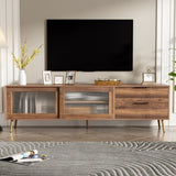 Modern TV Stand for 75" TV, TV Console with 2 Glass Doors, Entertainment Center with 2 Drawers & N710P222776P