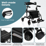 2-in-1 Rollator Walker & Wheelchair 6-Level Adjustable Handles, 1-Hand Folding, Storage 51449217