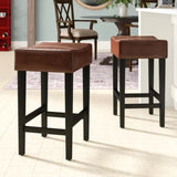 Set of 2, 26.75" Backless Leather Counter Height Barstool, Brown 74492.00HZLNT