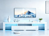 White High Gloss TV Stand with RGB LED Lights, MDF Entertainment Center with 2 Drawers & Tempered 95990060