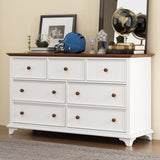 ZUN Wooden Captain Seven-Drawer Dresser for Bedroom, Living Room, Kids' Room, White+Walnut 06995691