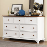 ZUN Wooden Captain Seven-Drawer Dresser for Bedroom, Living Room, Kids' Room, White+Walnut WF317050AAK