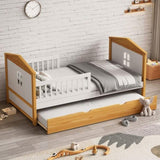 ZUN Twin Size House Shape Bed with Trundle Wooden Bed for Girls Boys Teens, No Box Spring Needed, Walnut WF326260AAK