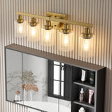 Golden 5-Light Vanity Light with Clear Glass Shades, Modern Iron Metal Bathroom Wall Fixture for 76960977