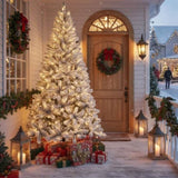 5FT Flocked Christmas Tree 407 Tips Artificial Plant with 150 Warm White Lights Sturdy Metal Stand 36299344