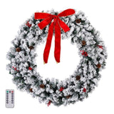 48in Pre-lit Snow Flocked Christmas Wreath, Lighted Artificial Xmas Wreath with 150 Warm White 17485114